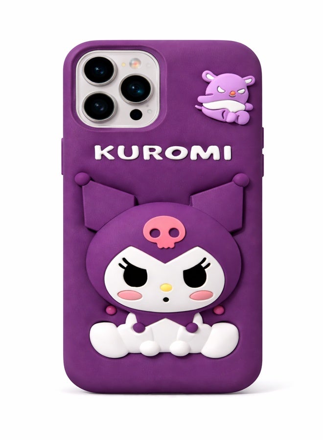 COVERSCART Cute Kuromi 3D Silicone Back Cover for Apple iPhone 12 Pro Max Soft Shockproof Protective Case - Purple - Image 1